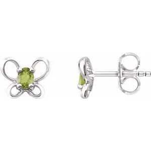 Sterling Silver 4x3 mm Oval August Youth Butterfly Birthstone Earrings