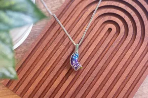 Sterling Silver and Dichroic Blue and Purple Fused Glass Crescent Moon Pendant