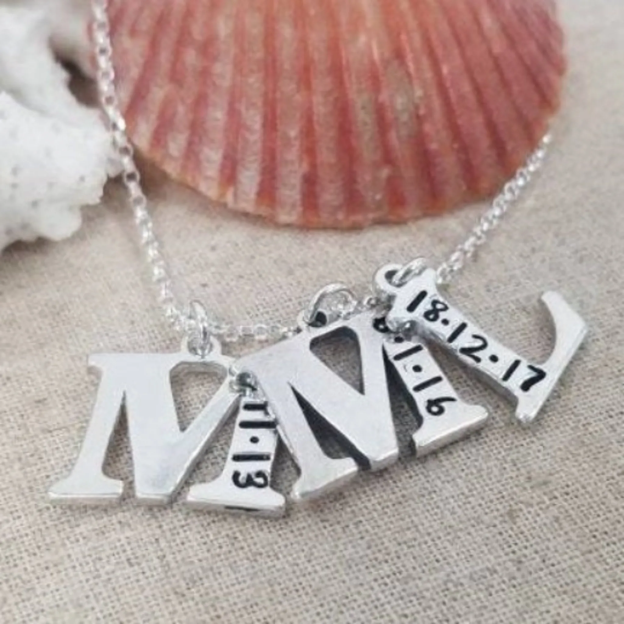 Sterling Silver Birth Date Initial Necklace