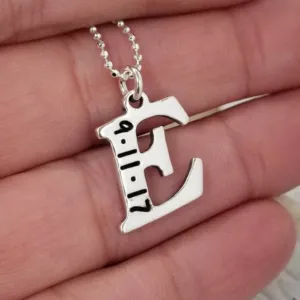 Sterling Silver Birth Date Initial Necklace