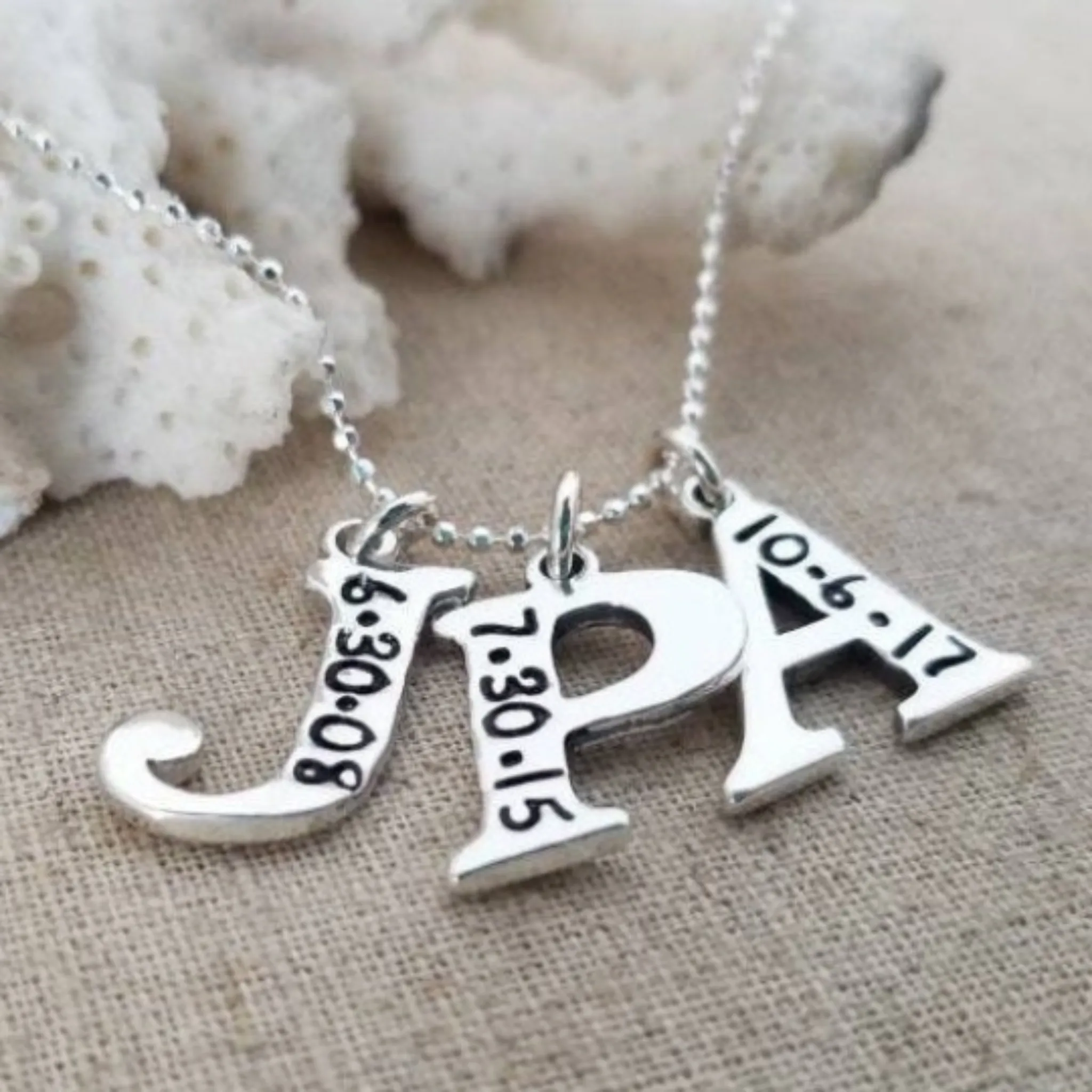 Sterling Silver Birth Date Initial Necklace
