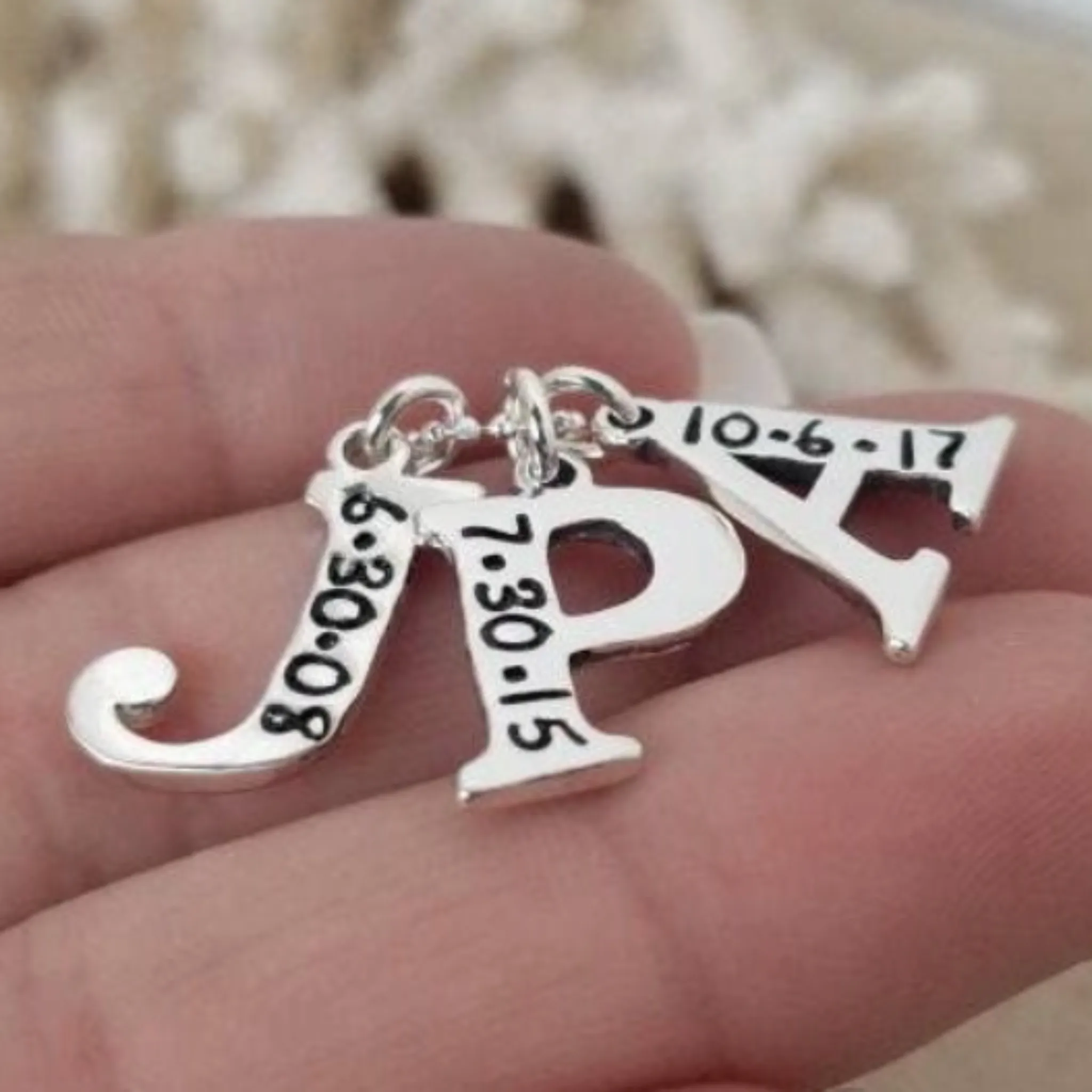 Sterling Silver Birth Date Initial Necklace