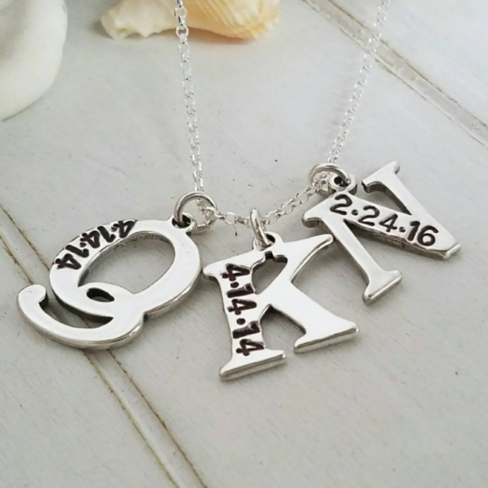 Sterling Silver Birth Date Initial Necklace