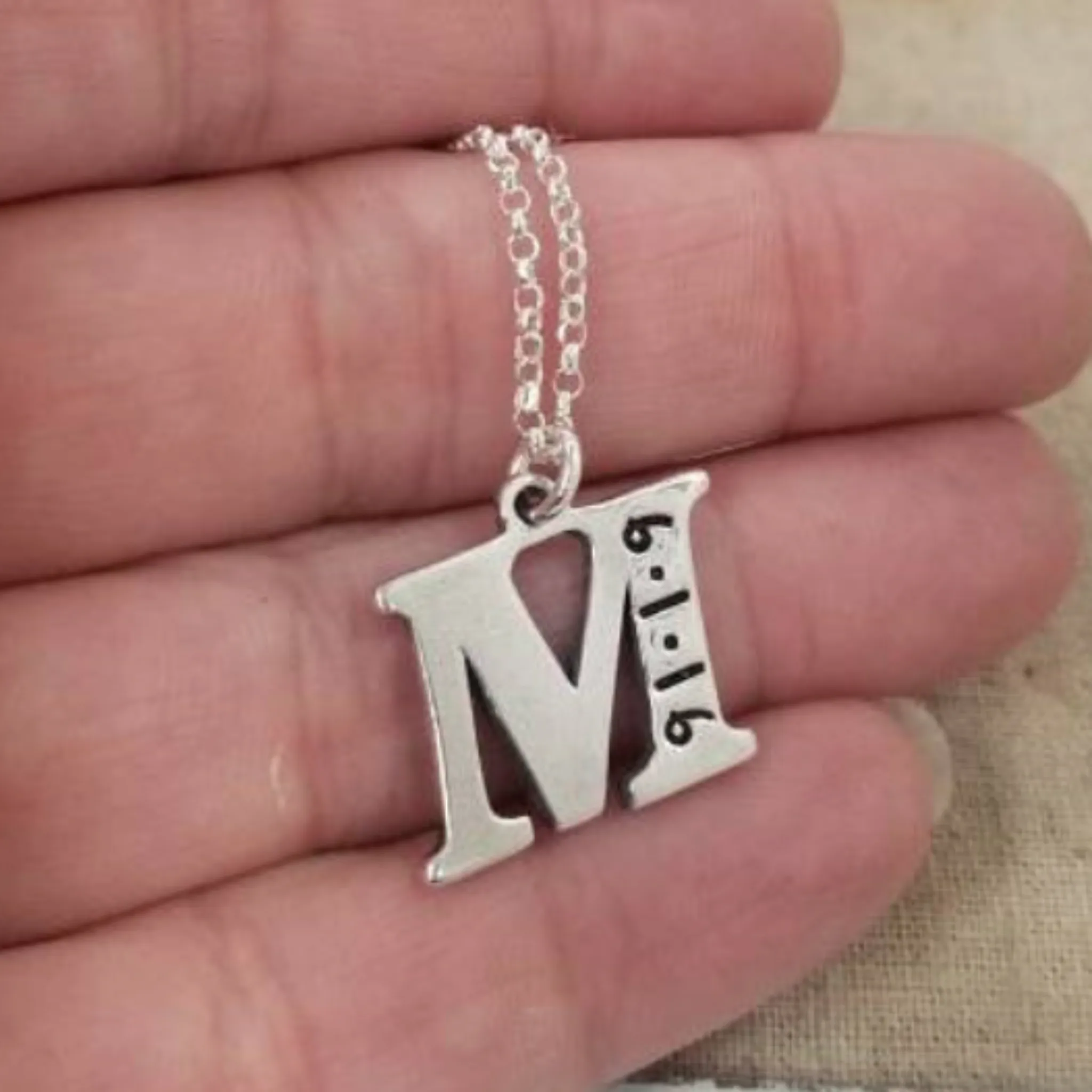 Sterling Silver Birth Date Initial Necklace