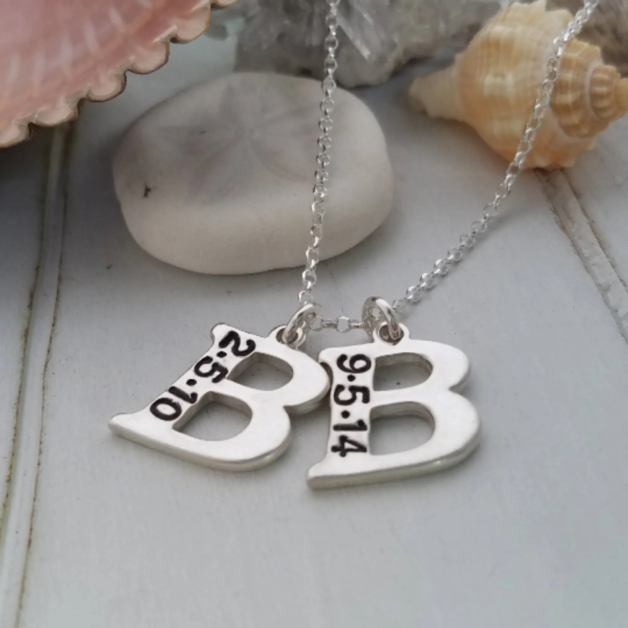 Sterling Silver Birth Date Initial Necklace
