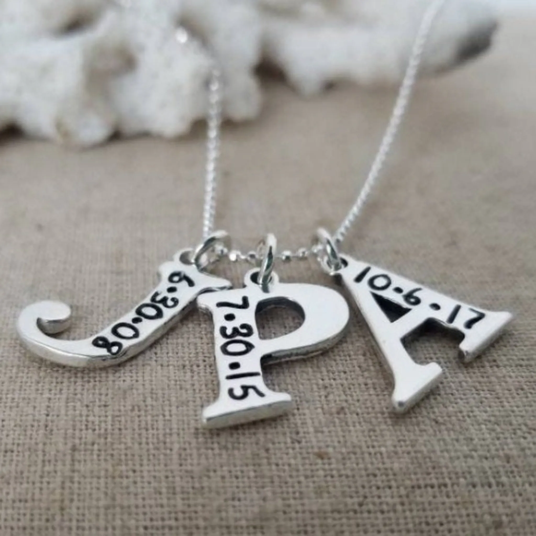 Sterling Silver Birth Date Initial Necklace