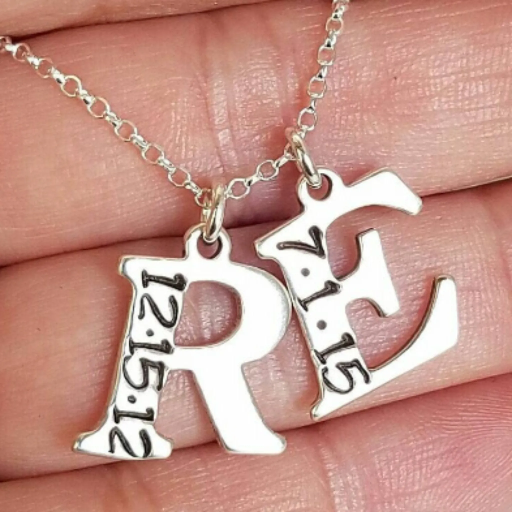 Sterling Silver Birth Date Initial Necklace