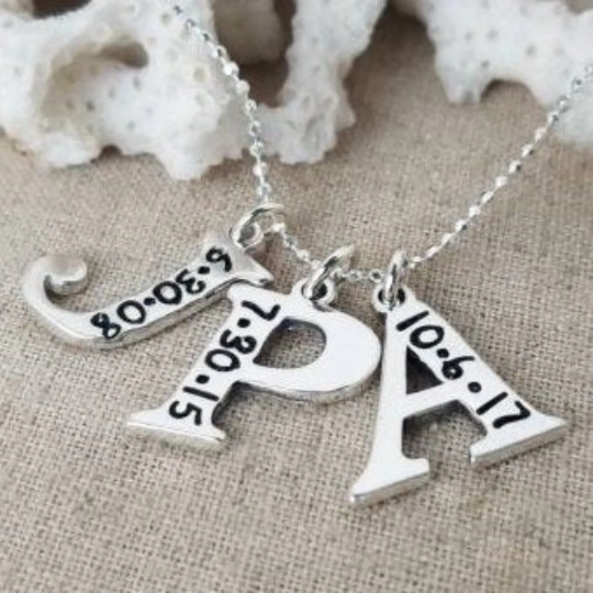 Sterling Silver Birth Date Initial Necklace