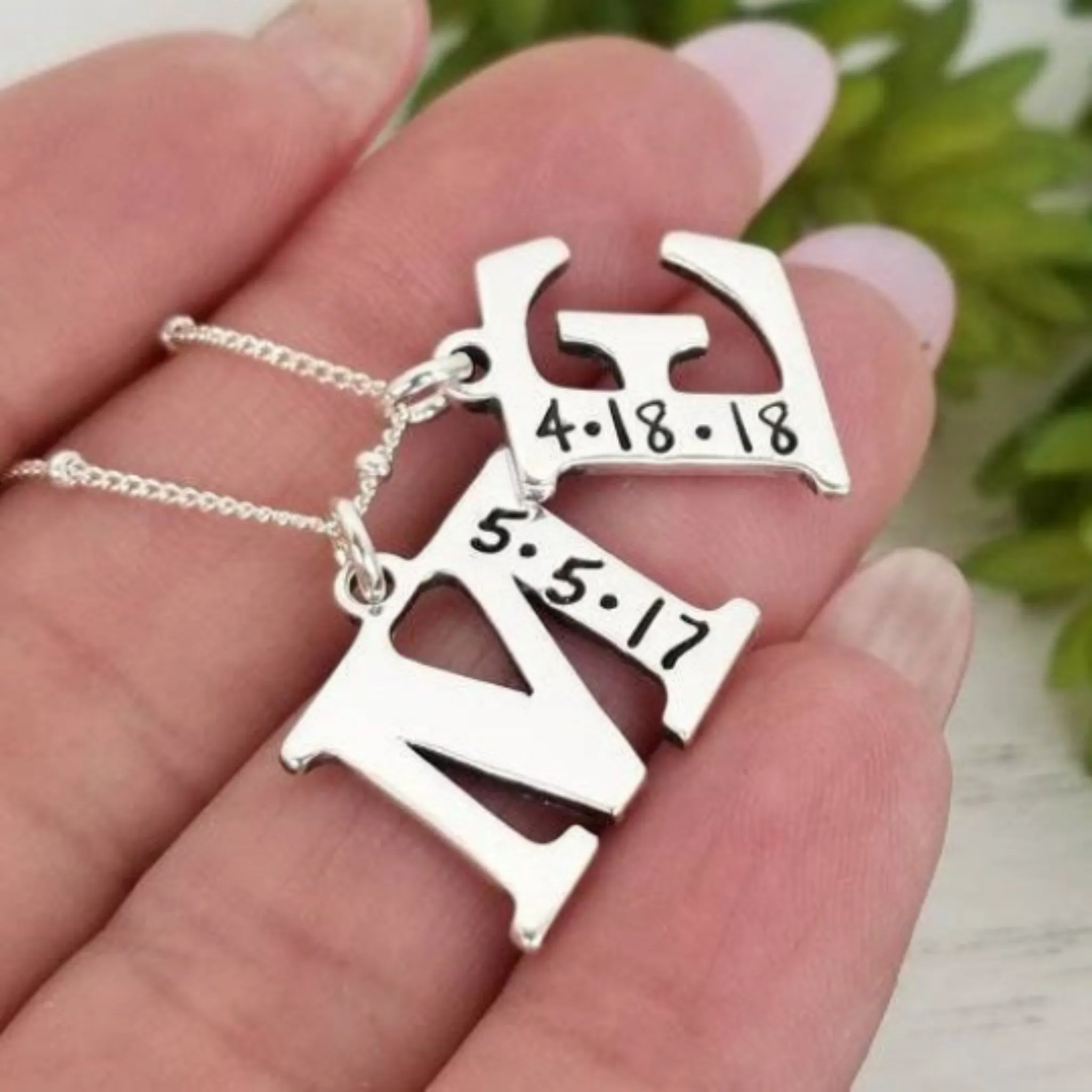 Sterling Silver Birth Date Initial Necklace
