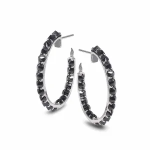 Sterling Silver Black Spinel Hoop Earrings