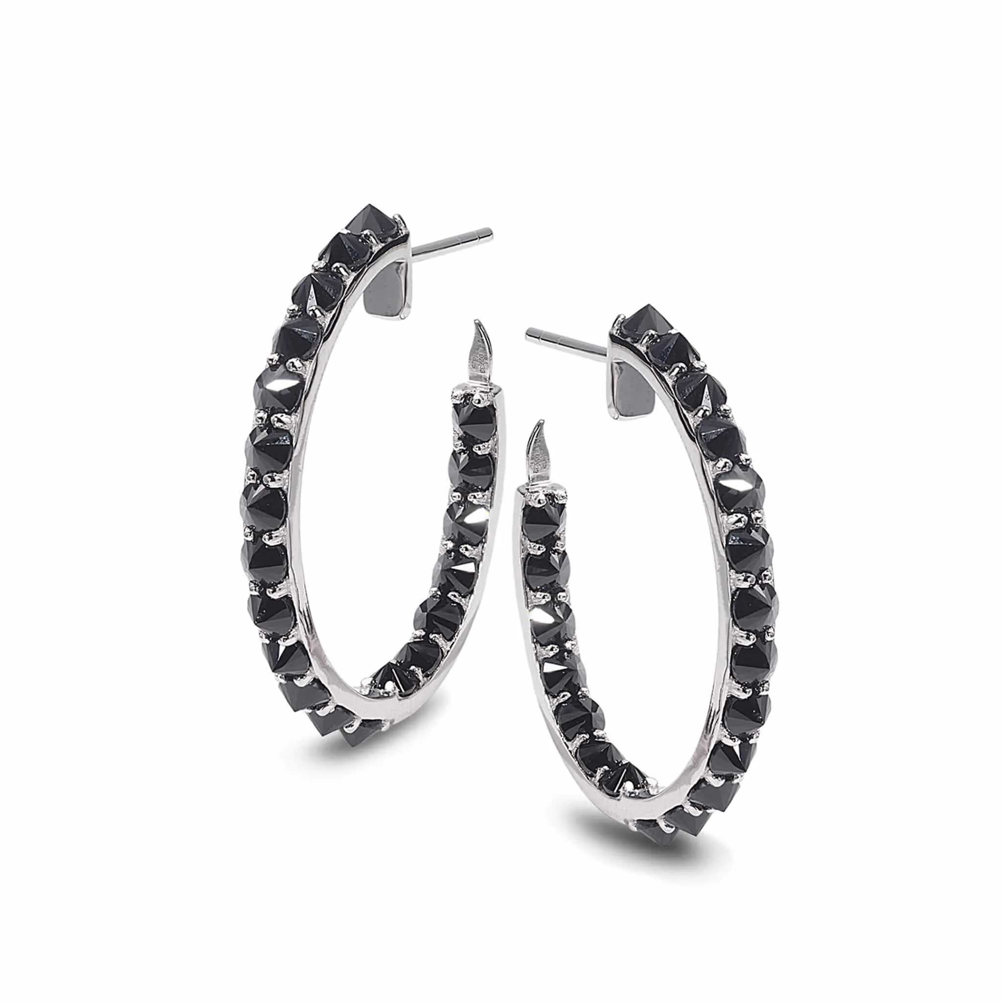 Sterling Silver Black Spinel Hoop Earrings
