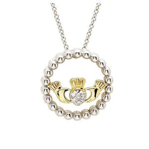 Sterling Silver CZ Claddagh Pendant with Chain SP003SH