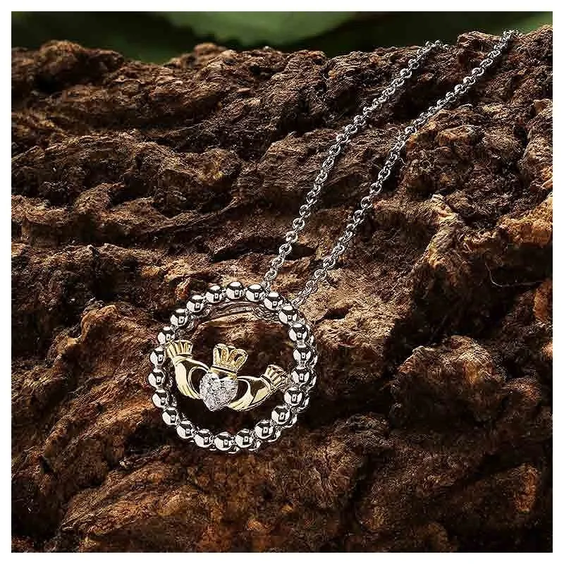 Sterling Silver CZ Claddagh Pendant with Chain SP003SH