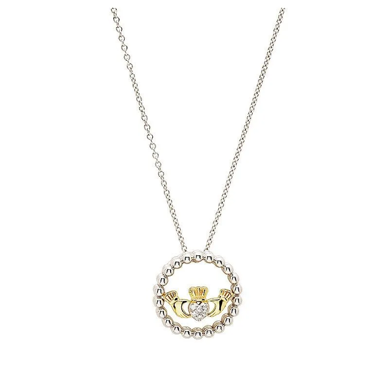 Sterling Silver CZ Claddagh Pendant with Chain SP003SH