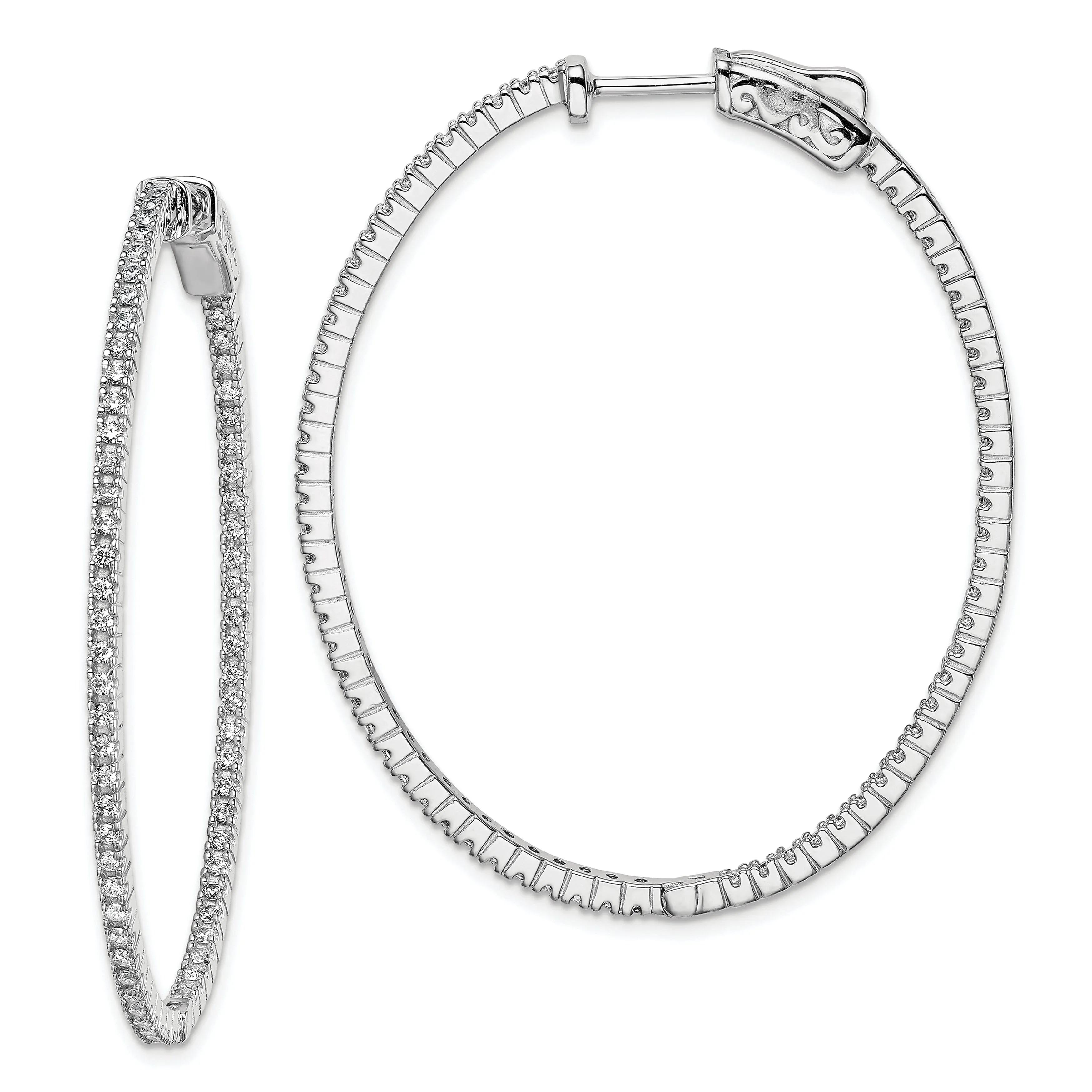Sterling Silver CZ Oval Hoop Earrings