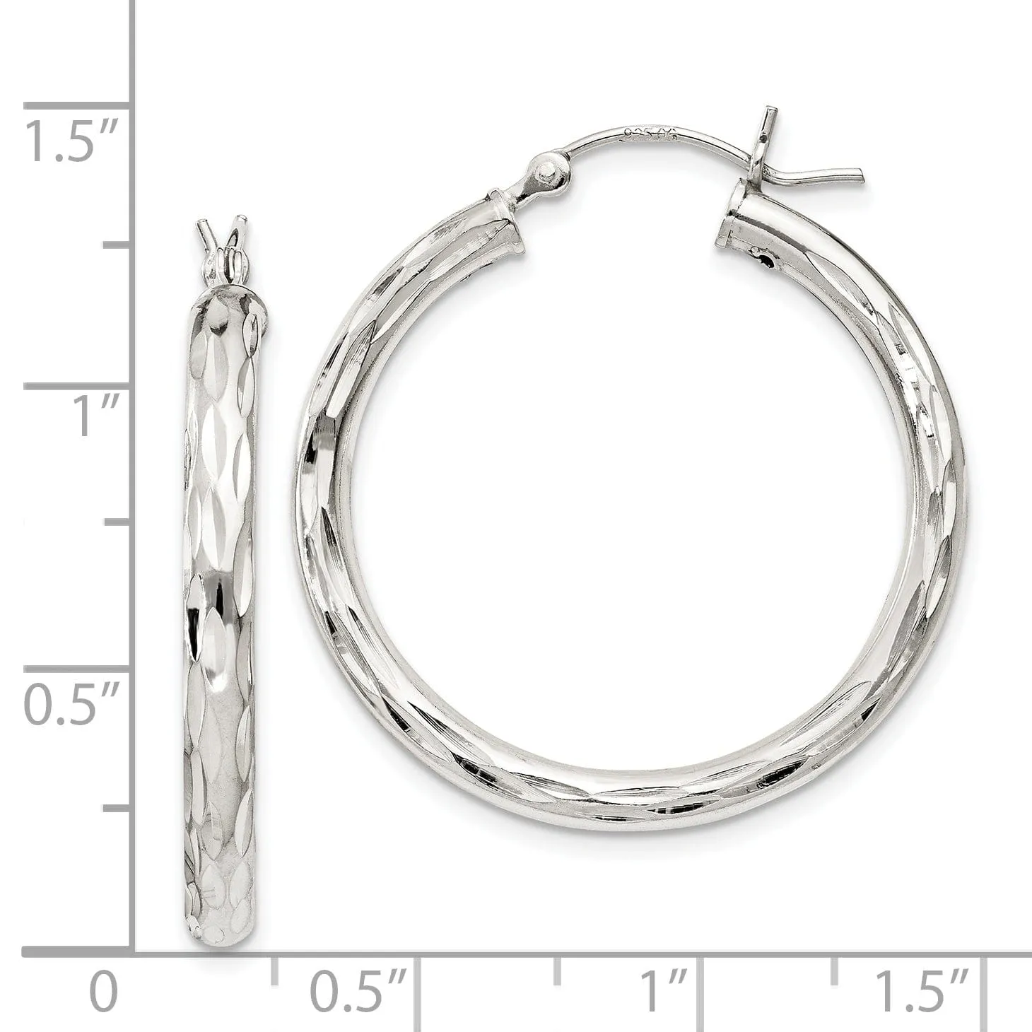 Sterling Silver D.C Satin Polished Hoop Earrings