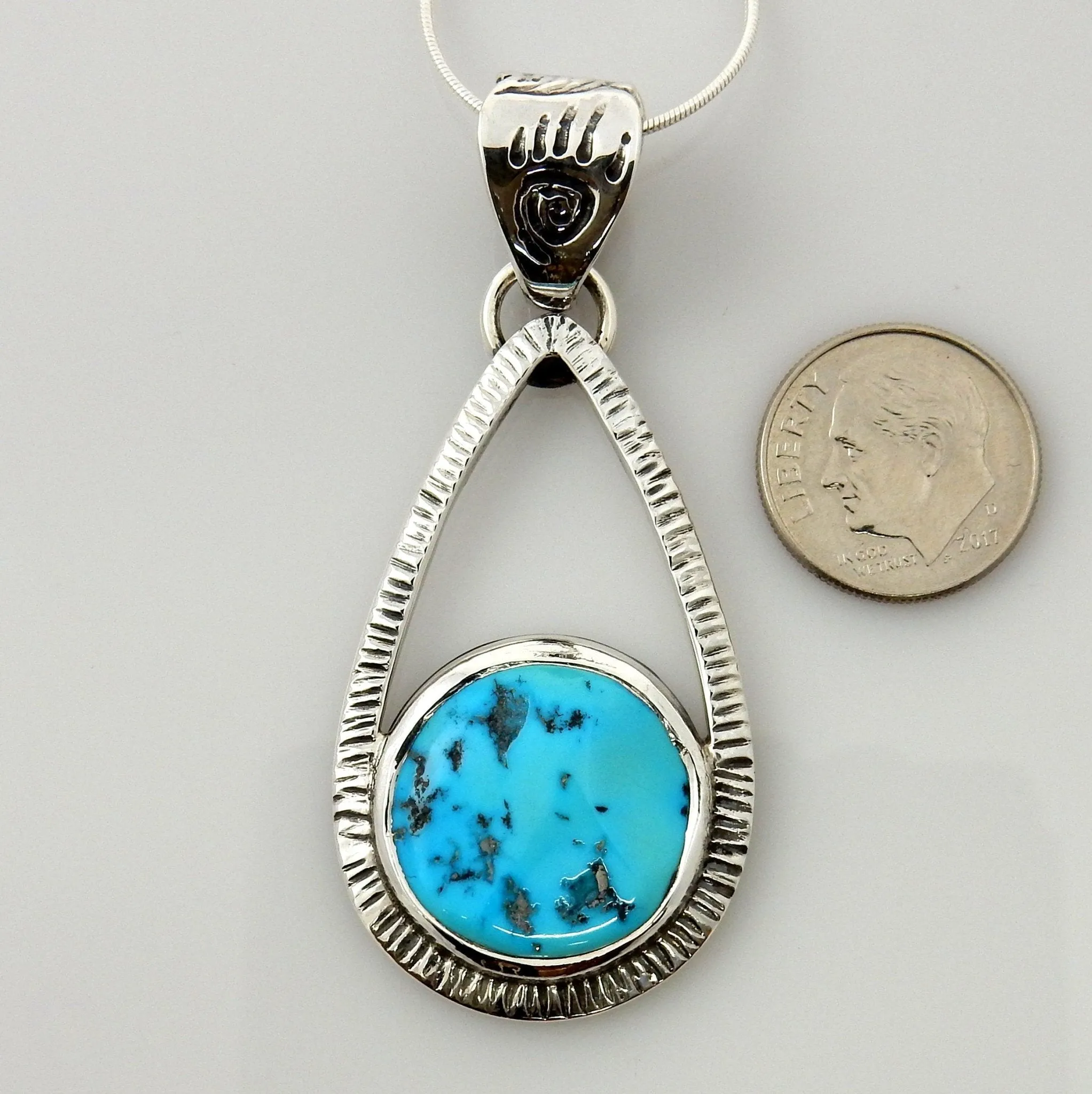 Sterling Silver Kingman Turquoise Bear Paw Pendant