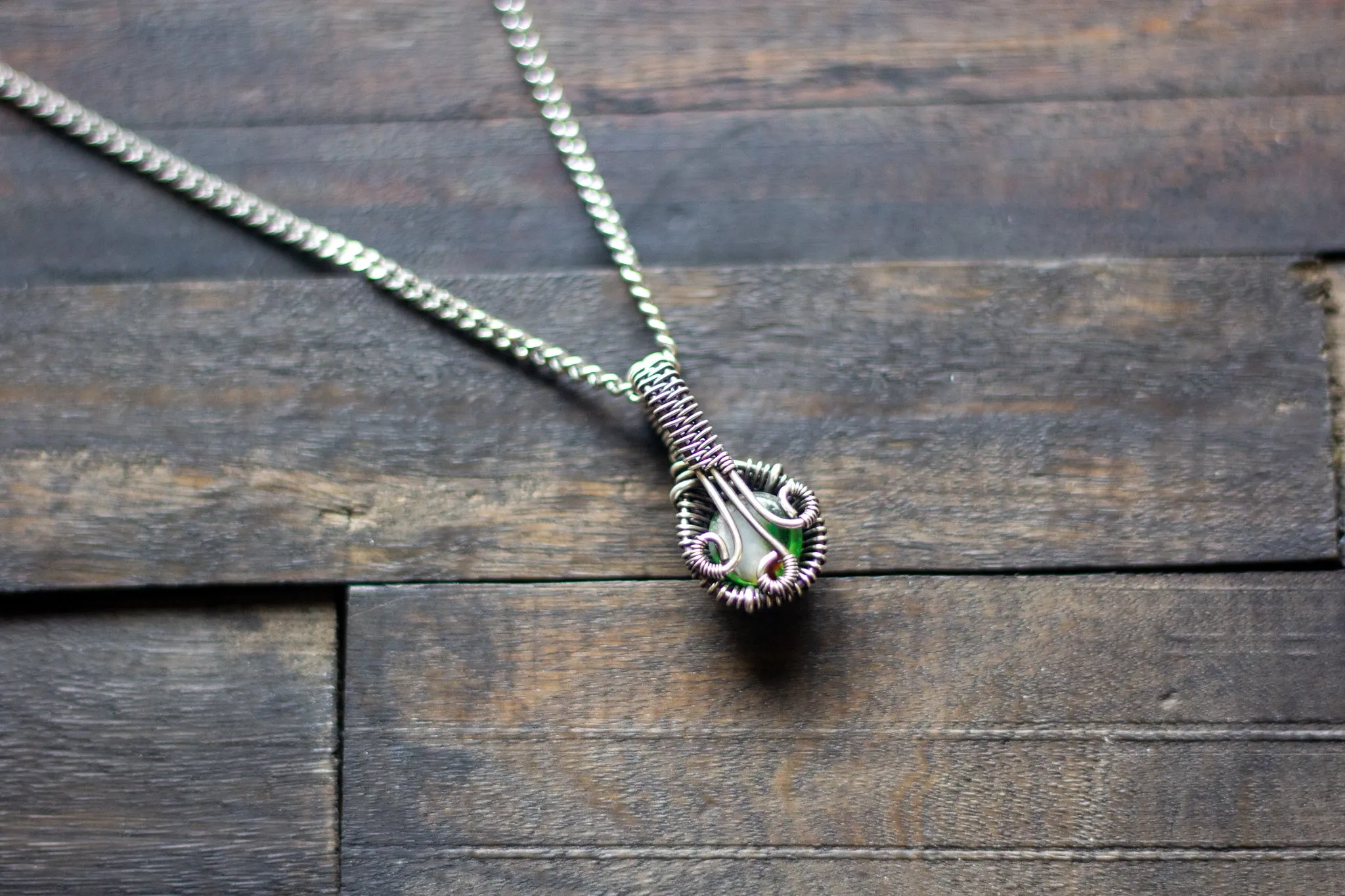 Sterling Silver Mini Pendant with Green and Orange Fused Glass Accent