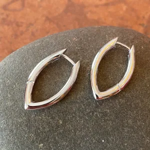 Sterling Silver Oval Round Tube Hinged Huggie Hoop Earrings