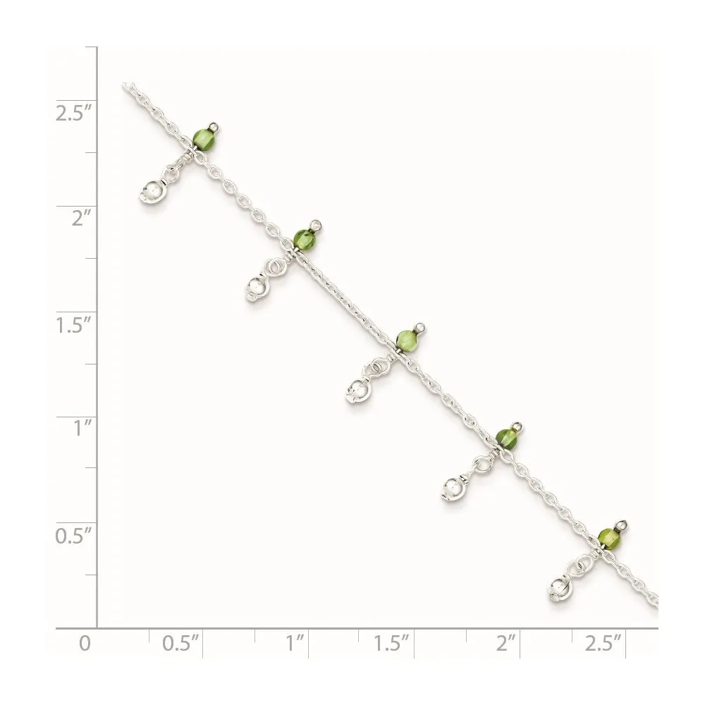 Sterling Silver Peridot 9-inch Beaded Anklet