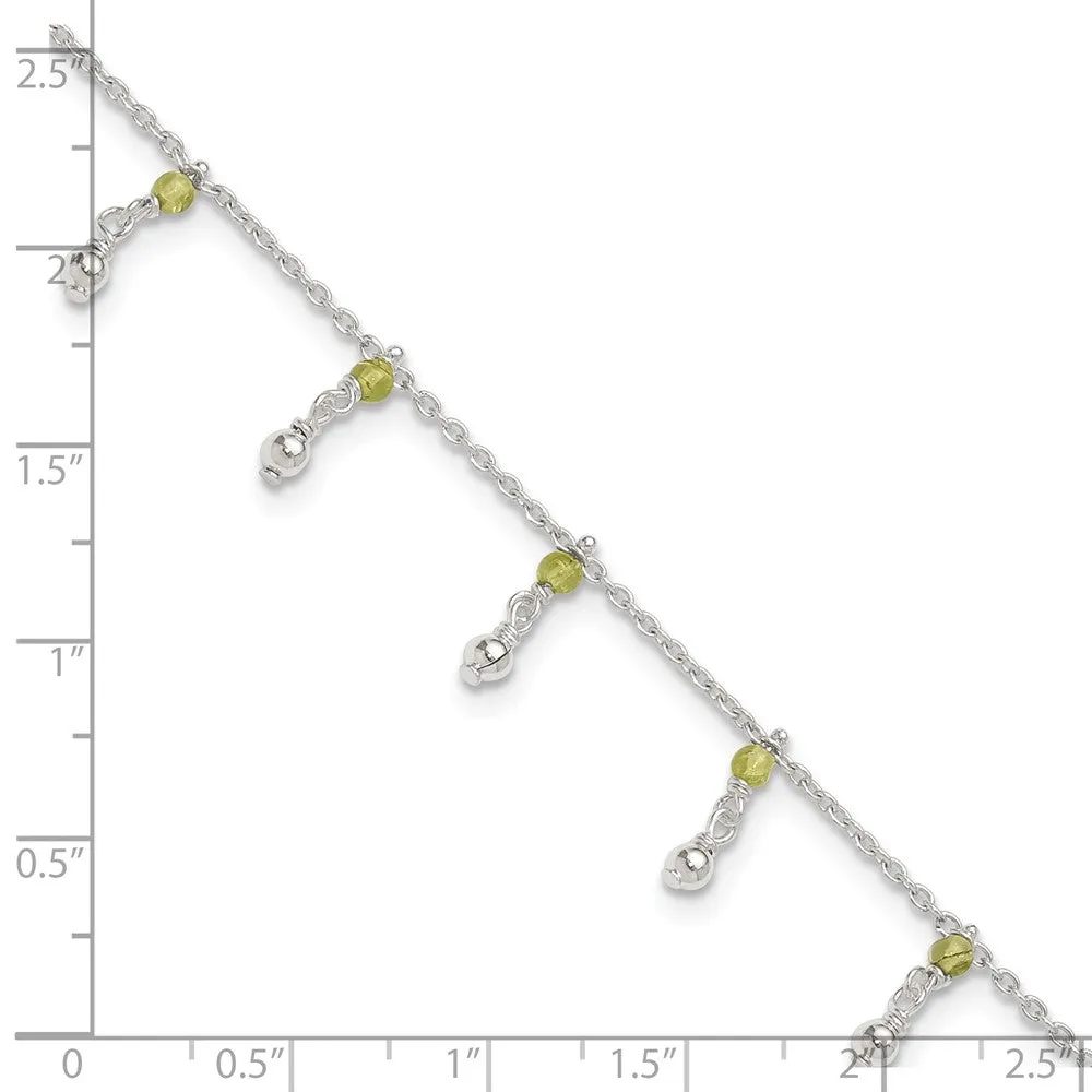 Sterling Silver Peridot 9-inch Beaded Anklet