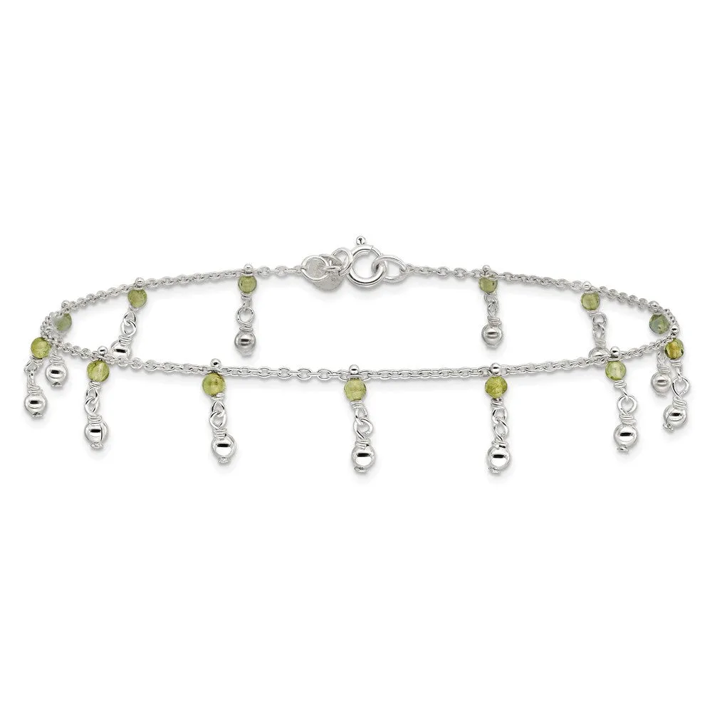 Sterling Silver Peridot 9-inch Beaded Anklet
