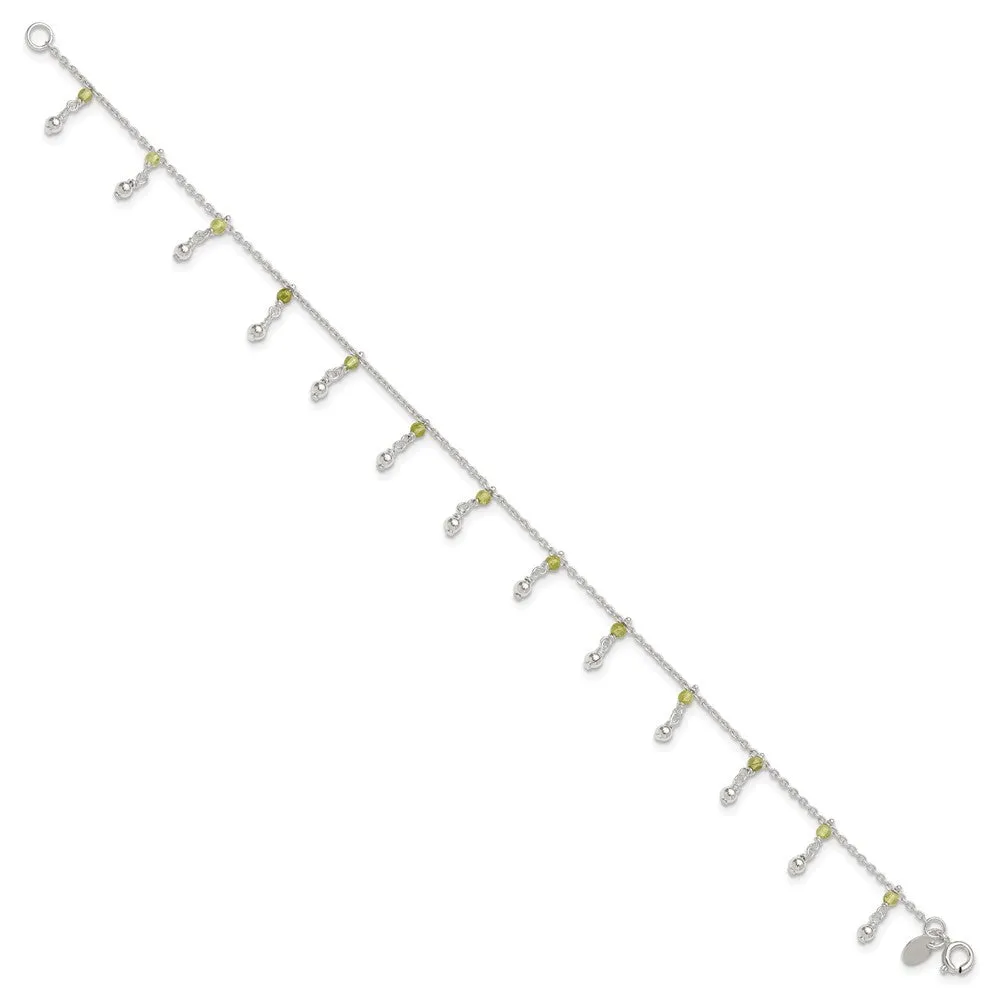 Sterling Silver Peridot 9-inch Beaded Anklet