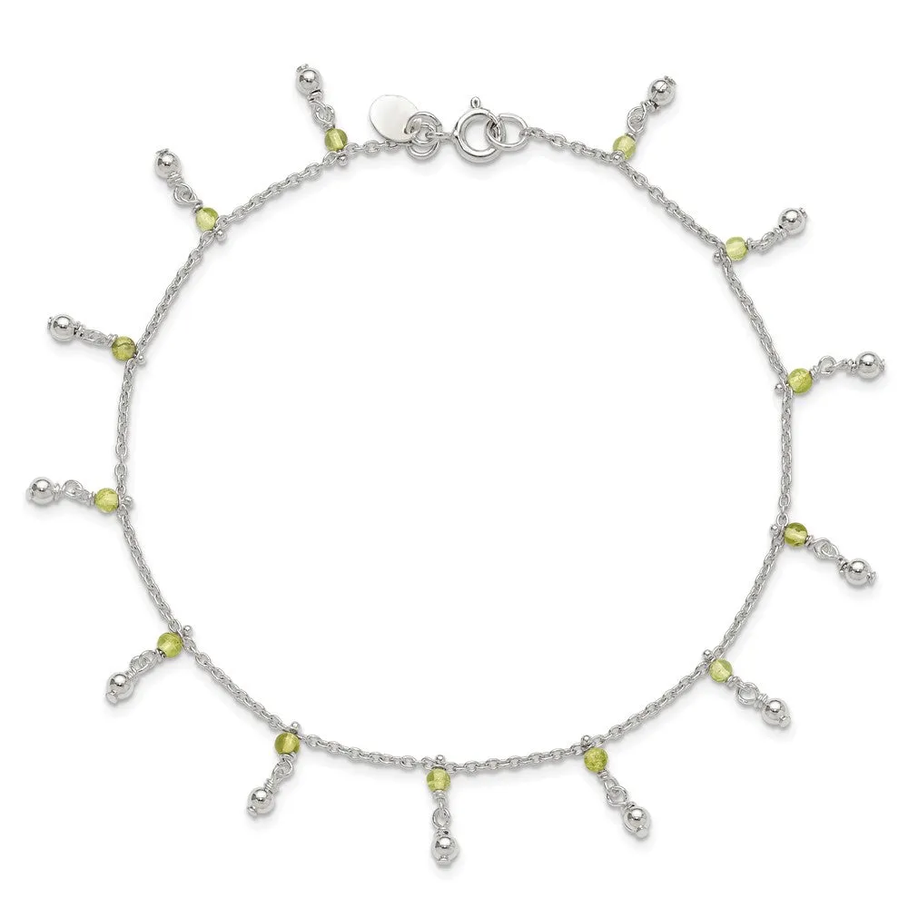 Sterling Silver Peridot 9-inch Beaded Anklet