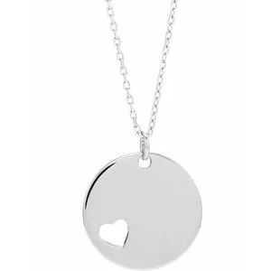 Sterling Silver Pierced Heart Engravable Disc 16-18" Necklace