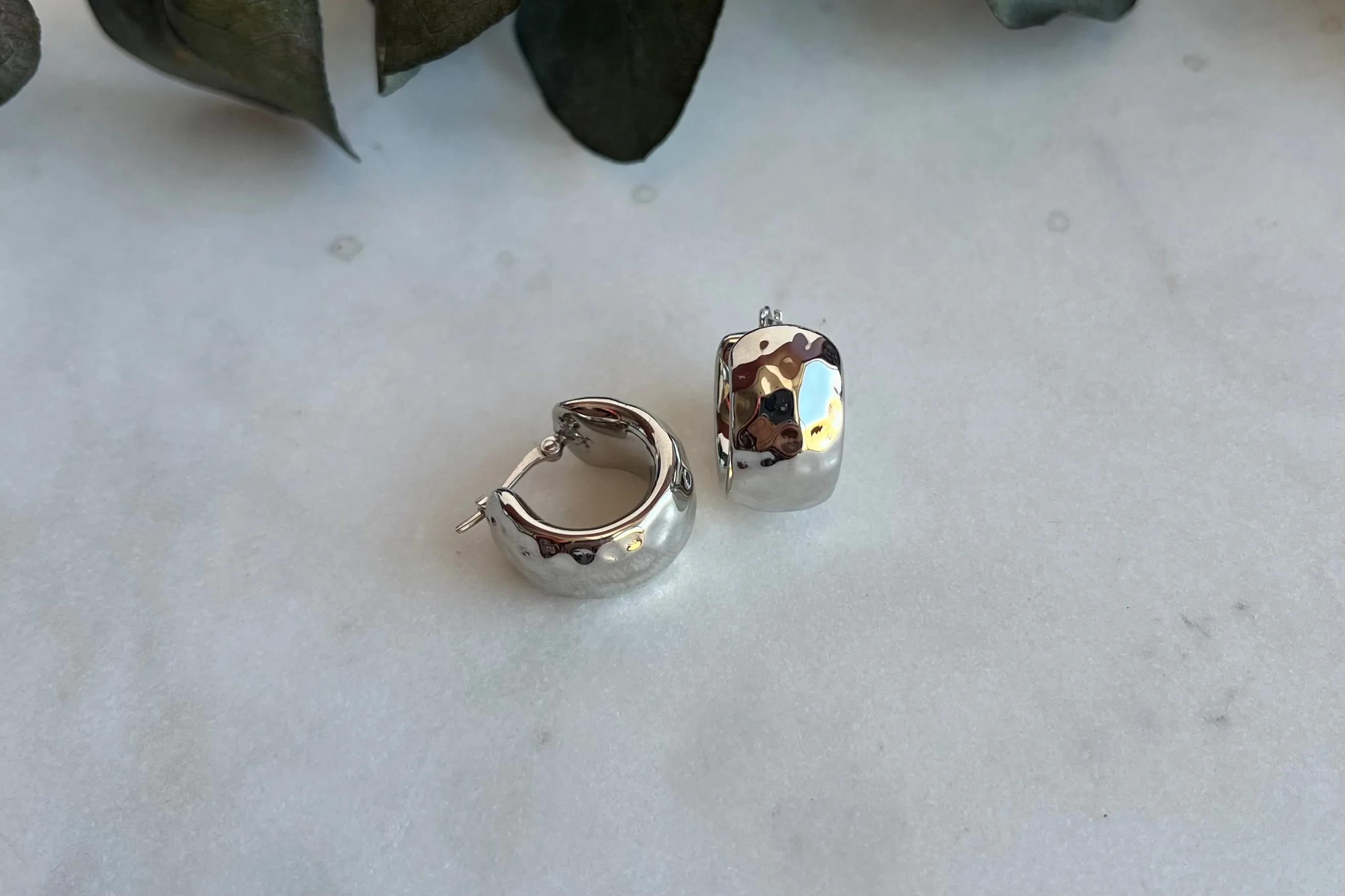 Sterling Silver Thick Hammered Hoops