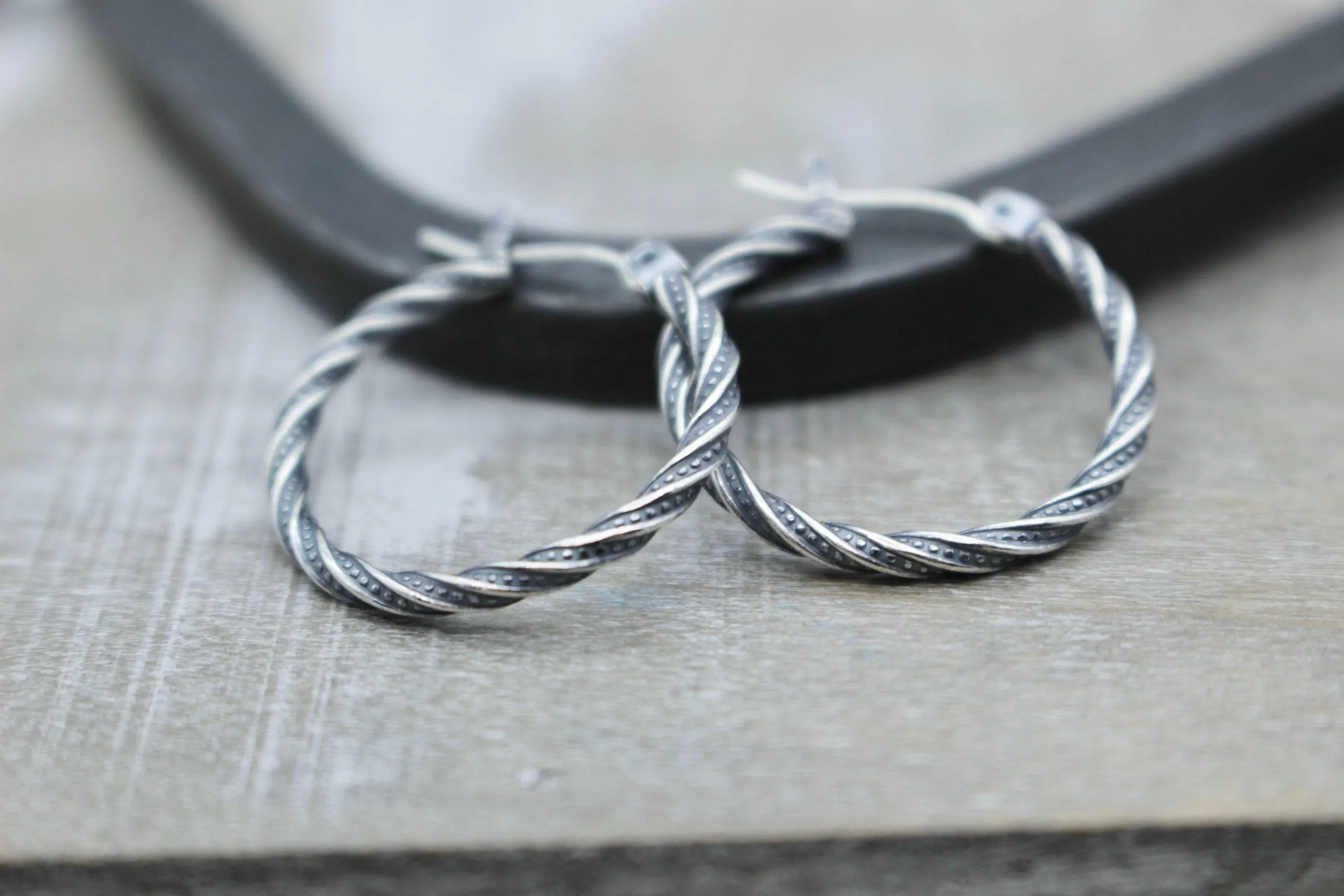 Sterling silver twisted hoop earrings - Rustic 3/4” earrings - gift for her - jewelry sale