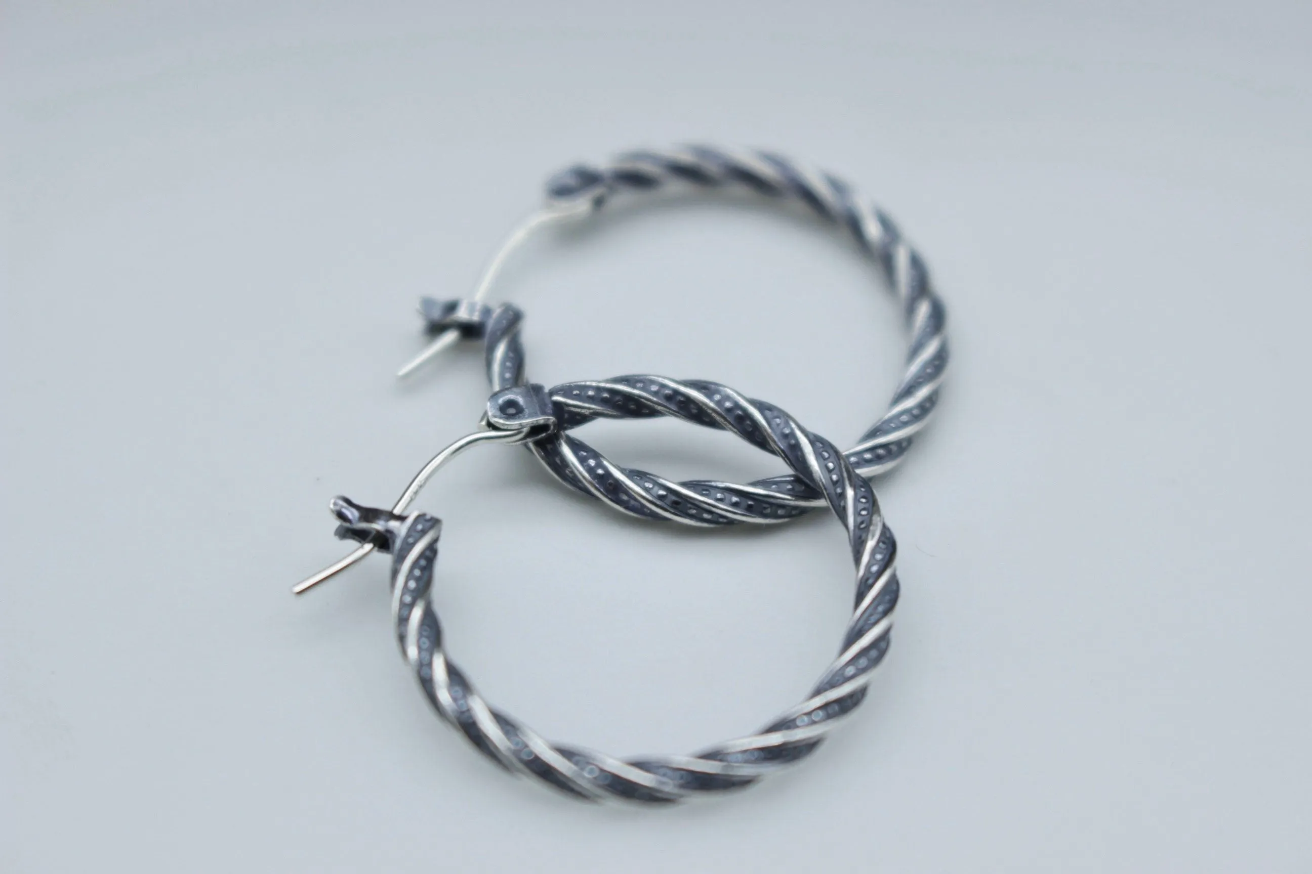 Sterling silver twisted hoop earrings - Rustic 3/4” earrings - gift for her - jewelry sale