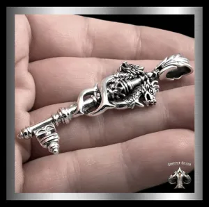 Sterling Silver Viking Biker Double Dragon Key Pendant