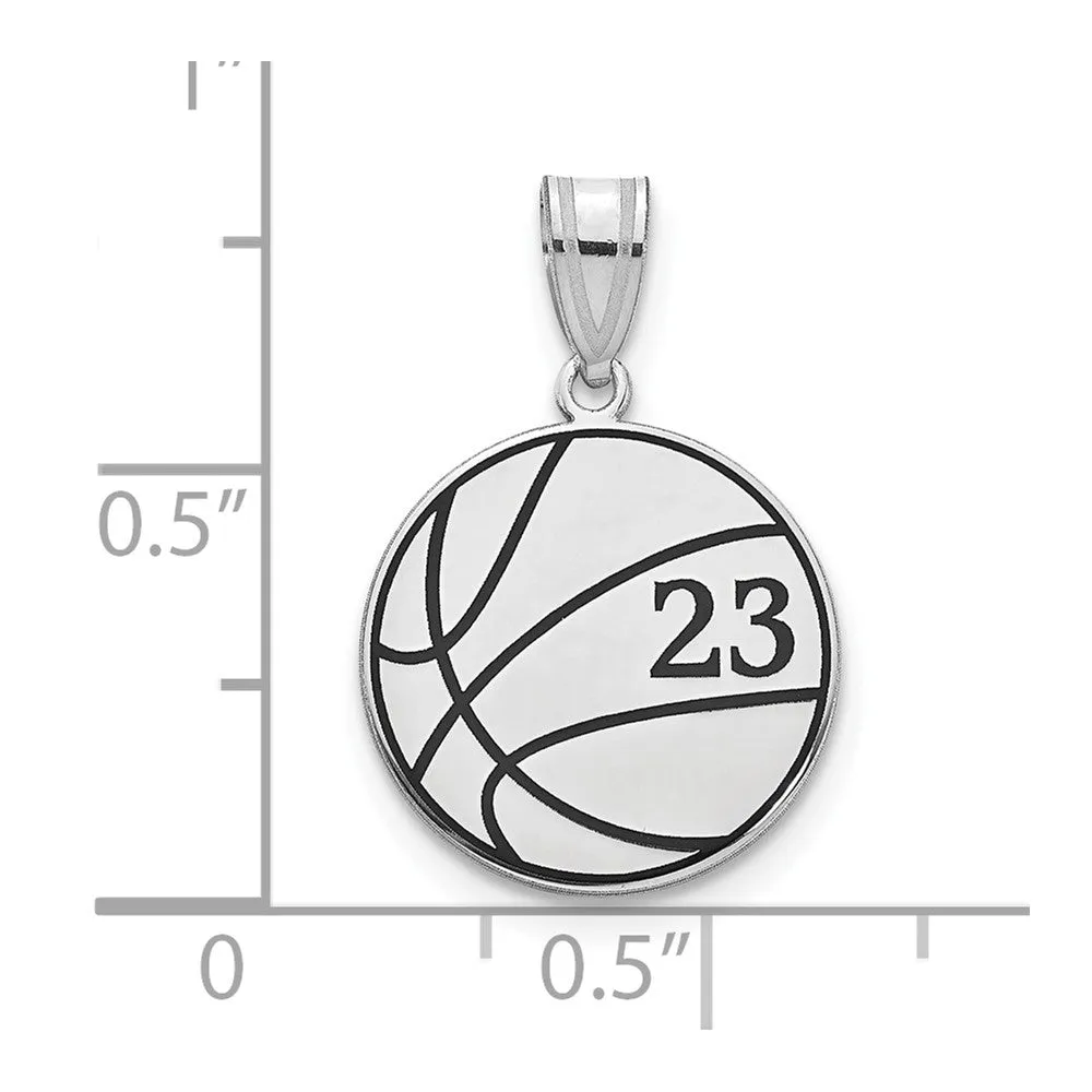 Sterling Silver/Rhodium-plated Basketball Enameled Pendant