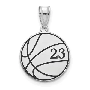 Sterling Silver/Rhodium-plated Basketball Enameled Pendant