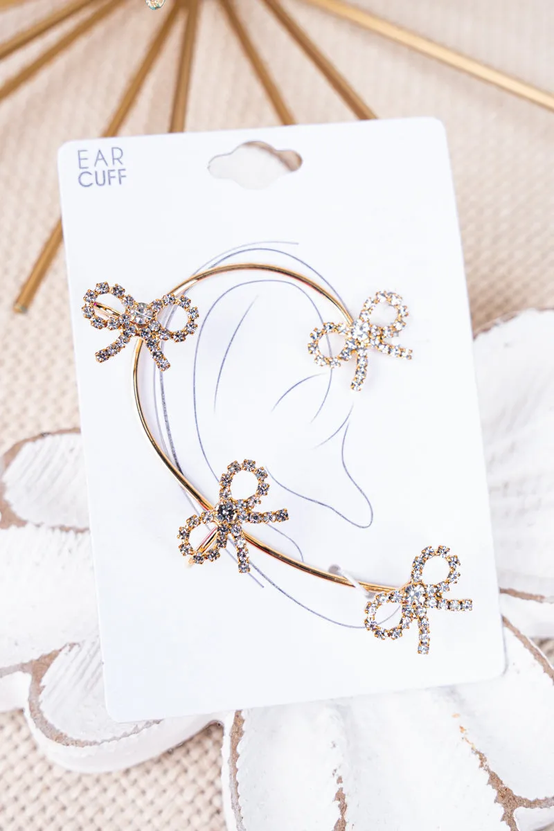 Sweet Life Crystal Goldtone Bow Ear Cuff