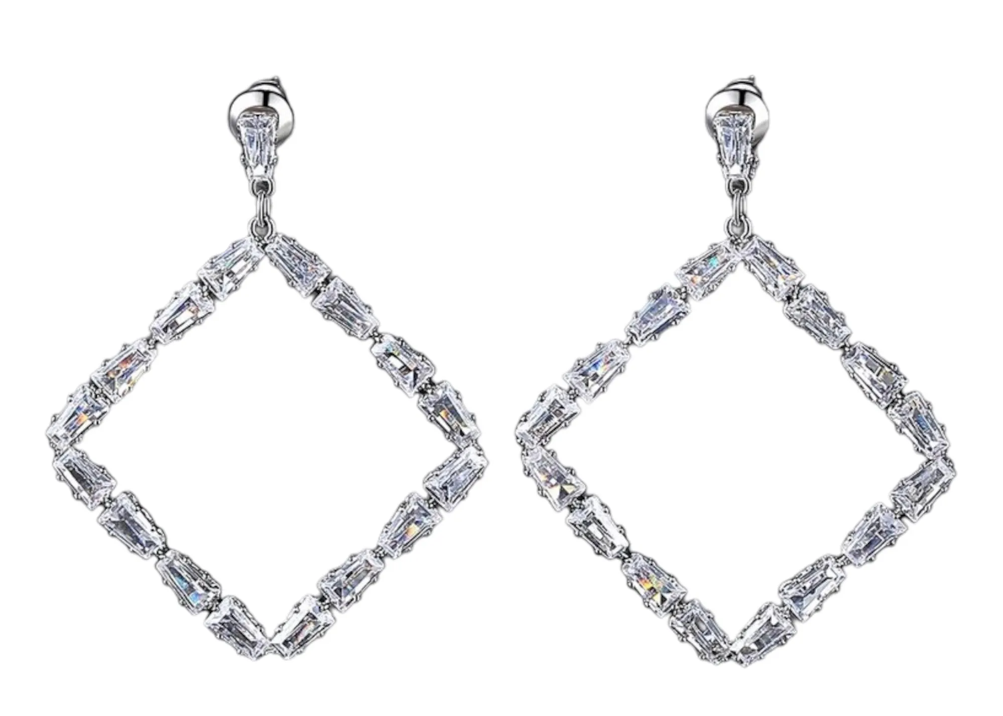 Tapered Baguette Diamontage Hoop Earrings