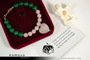 TAURUS BRACELET - Heart Rose Quartz Pendant and Green Aventurine Beads