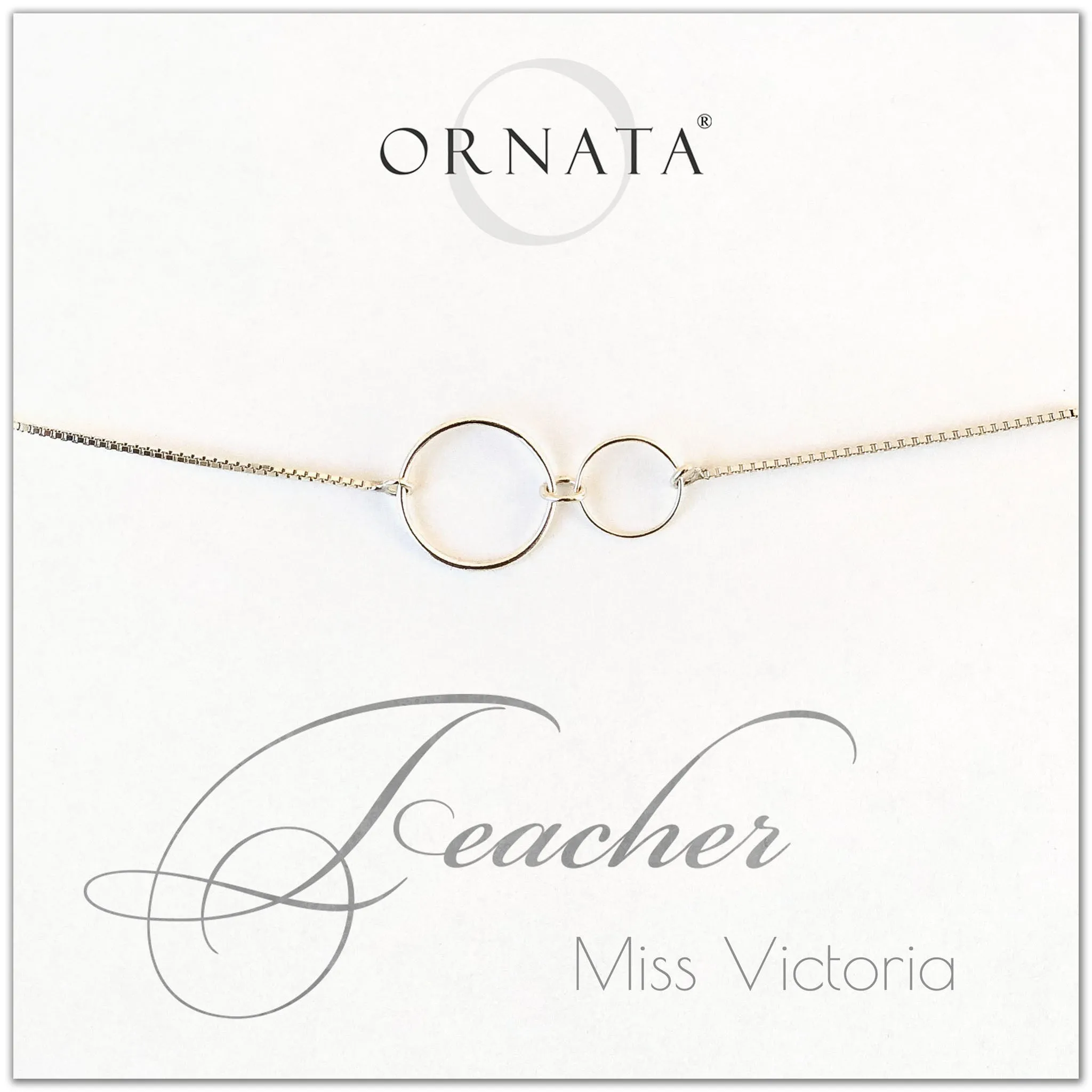 “Teacher” Sterling Silver Bolo Bracelet on Personalized Jewelry Card