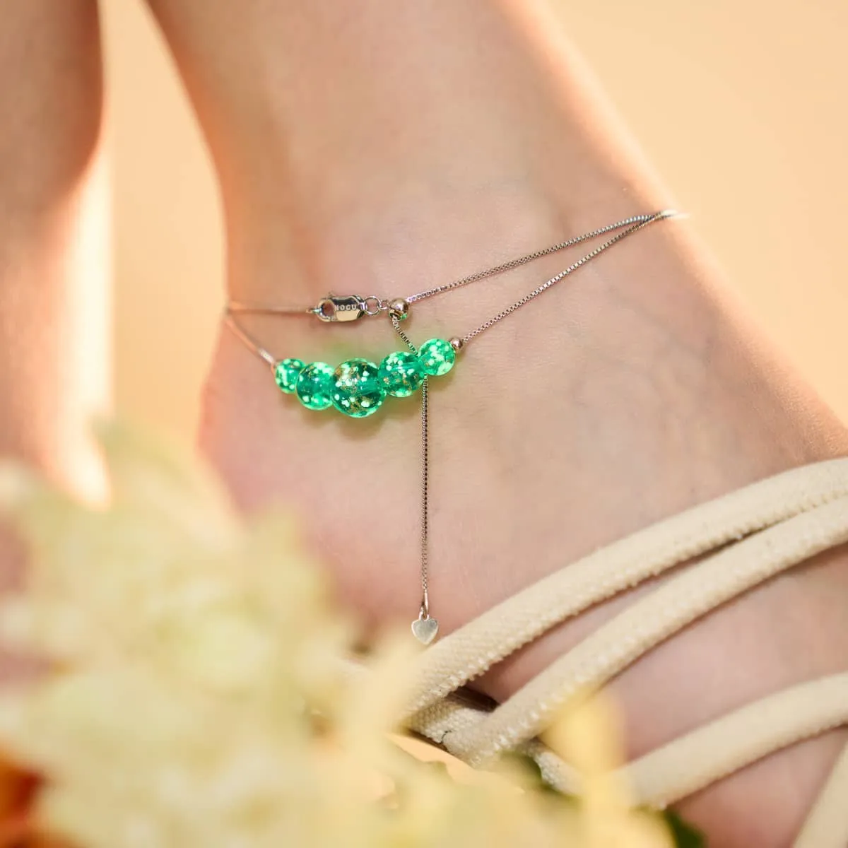 Teal | .925 Sterling Silver | Firefly Glass Infinity Clasp Anklet