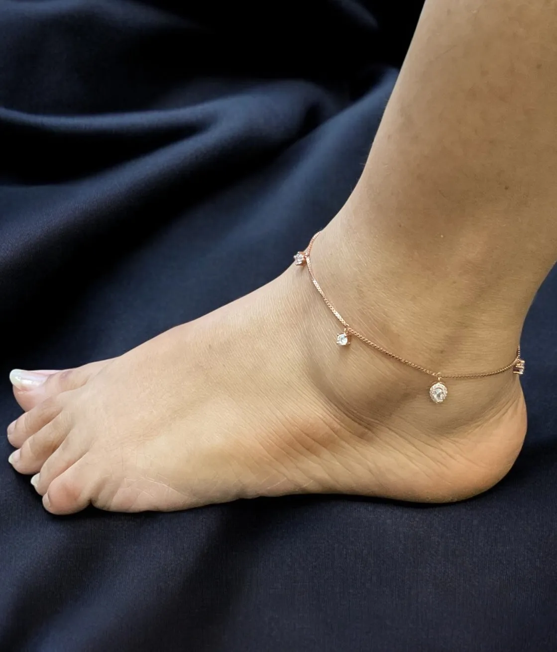 The Bedazzled Silver Rose-gold Anklets