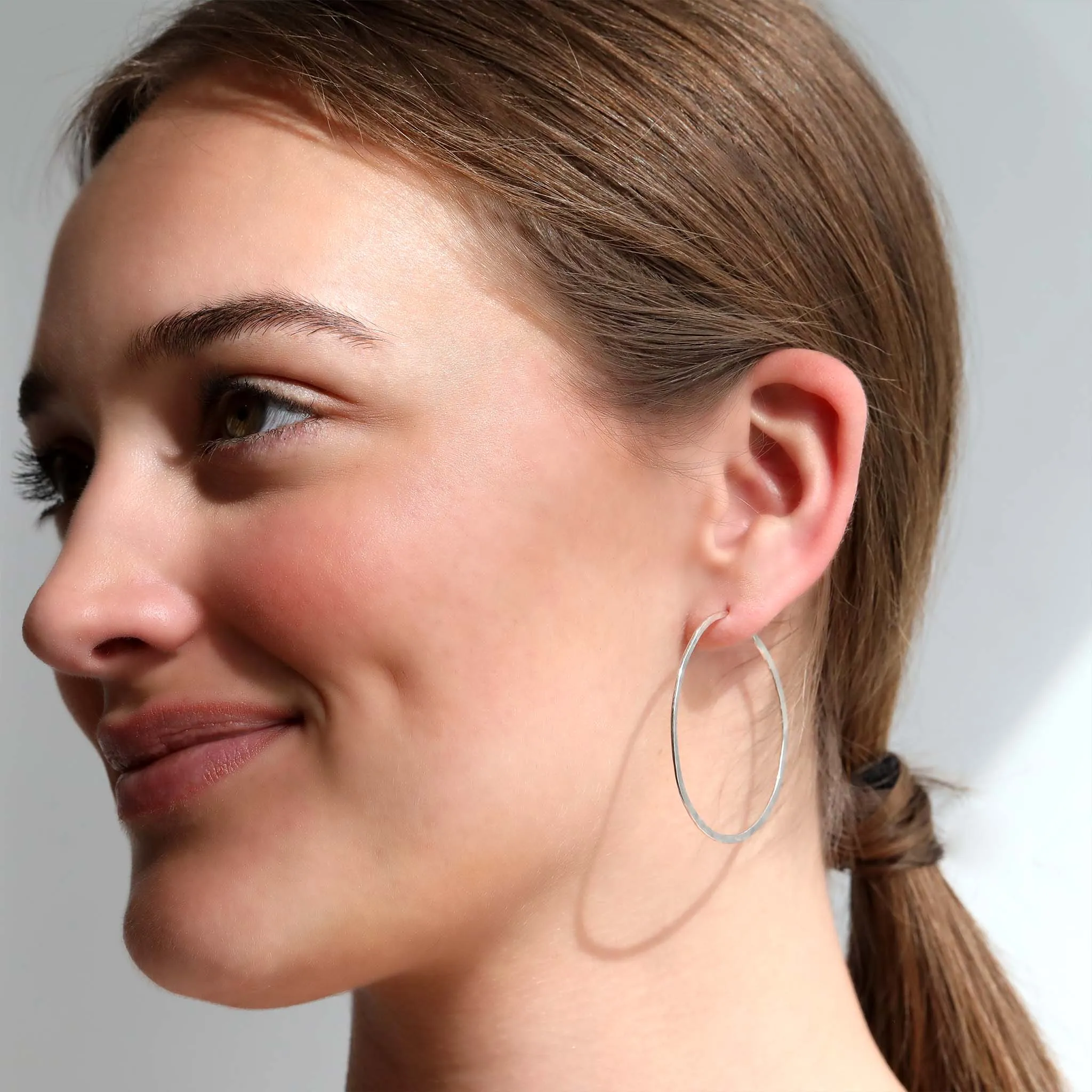 The "Esme" Sterling Silver Medium Flat Hammered Round Hoop Earrings