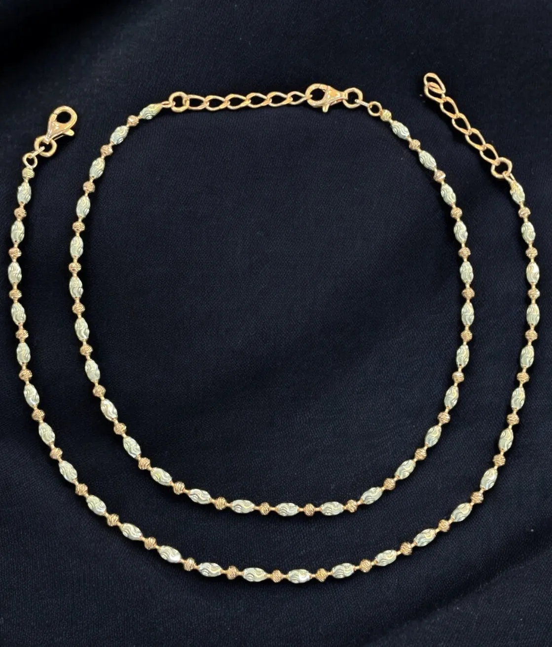 The Shining Beads Silver Rose-gold Anklets