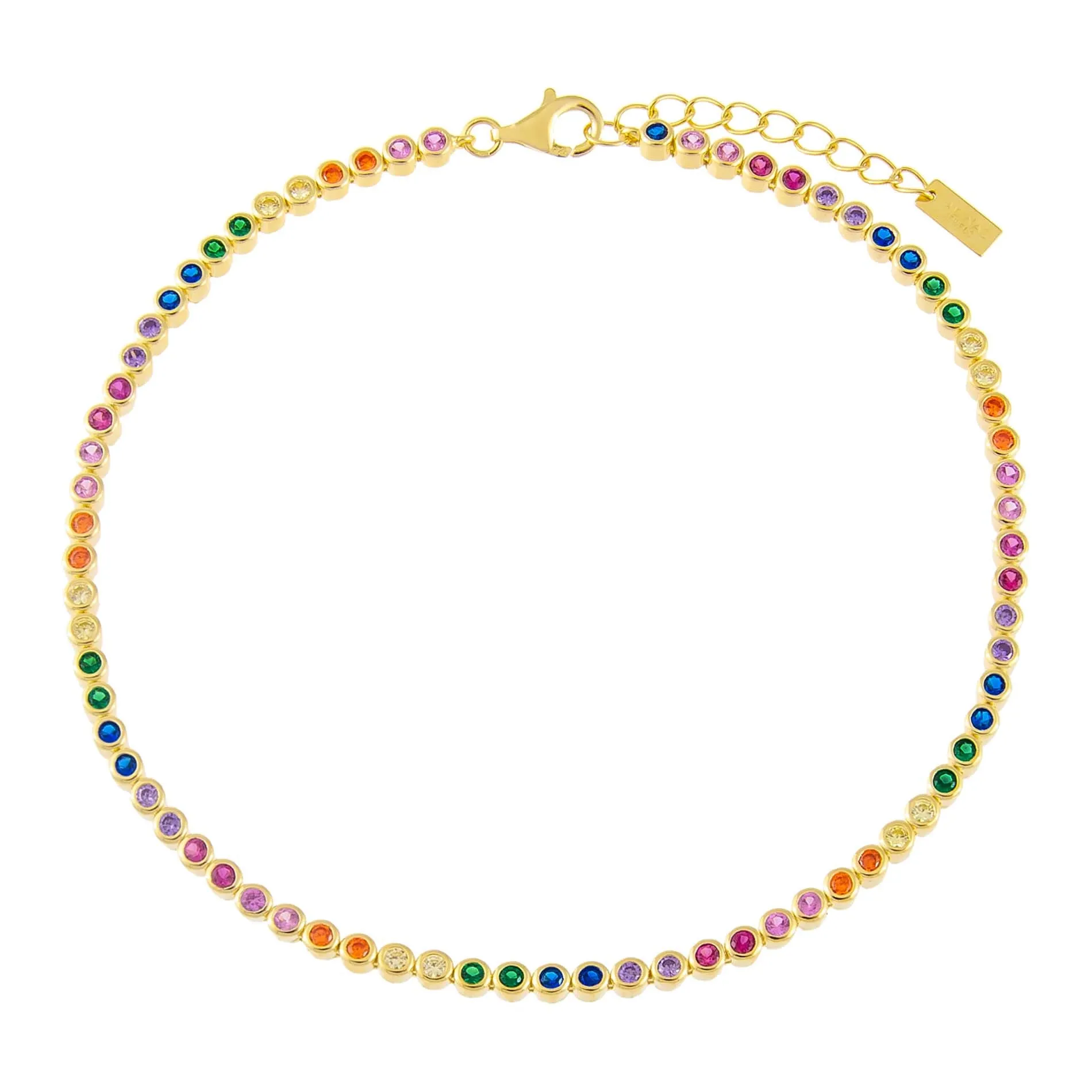 Thin Bezel Rainbow Tennis Anklet