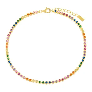 Thin Bezel Rainbow Tennis Anklet