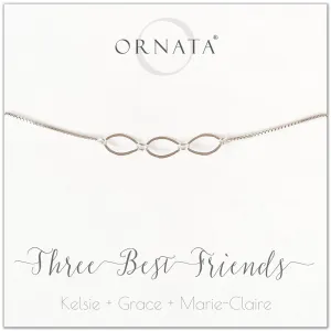 “Three Best Friends” Sterling Silver Bolo Bracelet on Personalized Jewelry Card