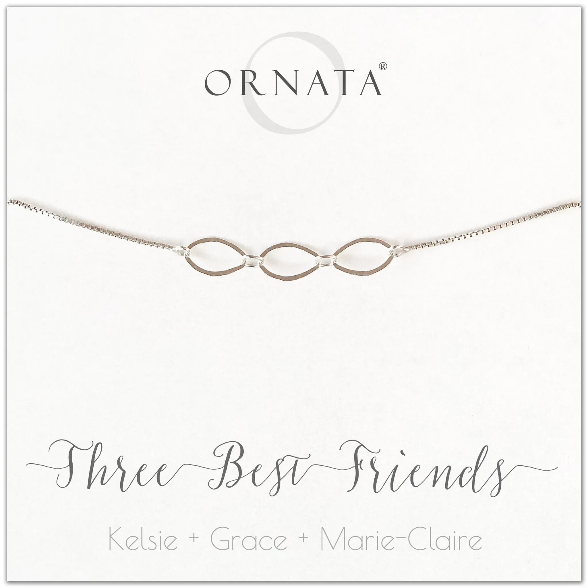 “Three Best Friends” Sterling Silver Bolo Bracelet on Personalized Jewelry Card