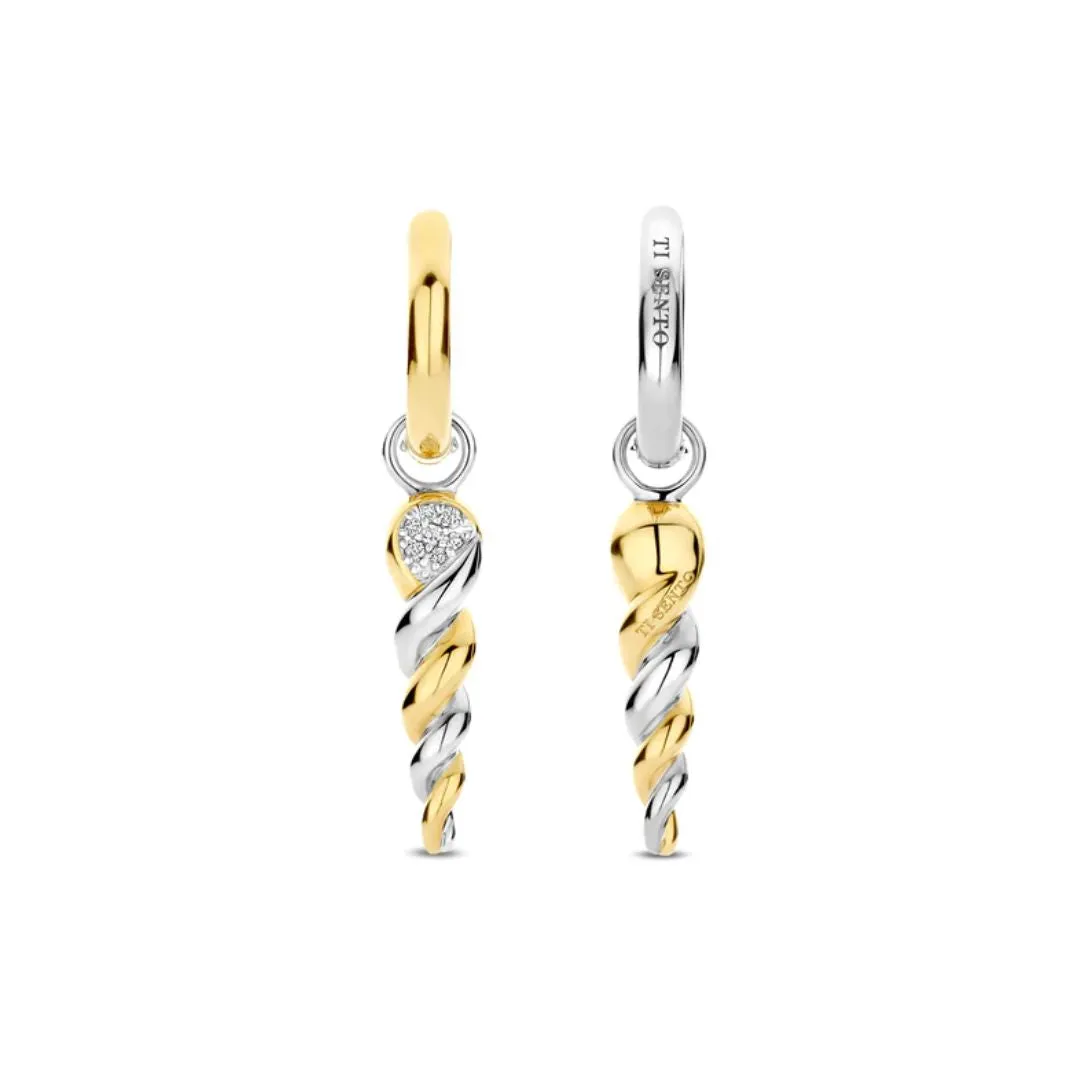 Ti Sento Earrings, Yellow Gold-Plated Silver and Zircons, 78020ZY