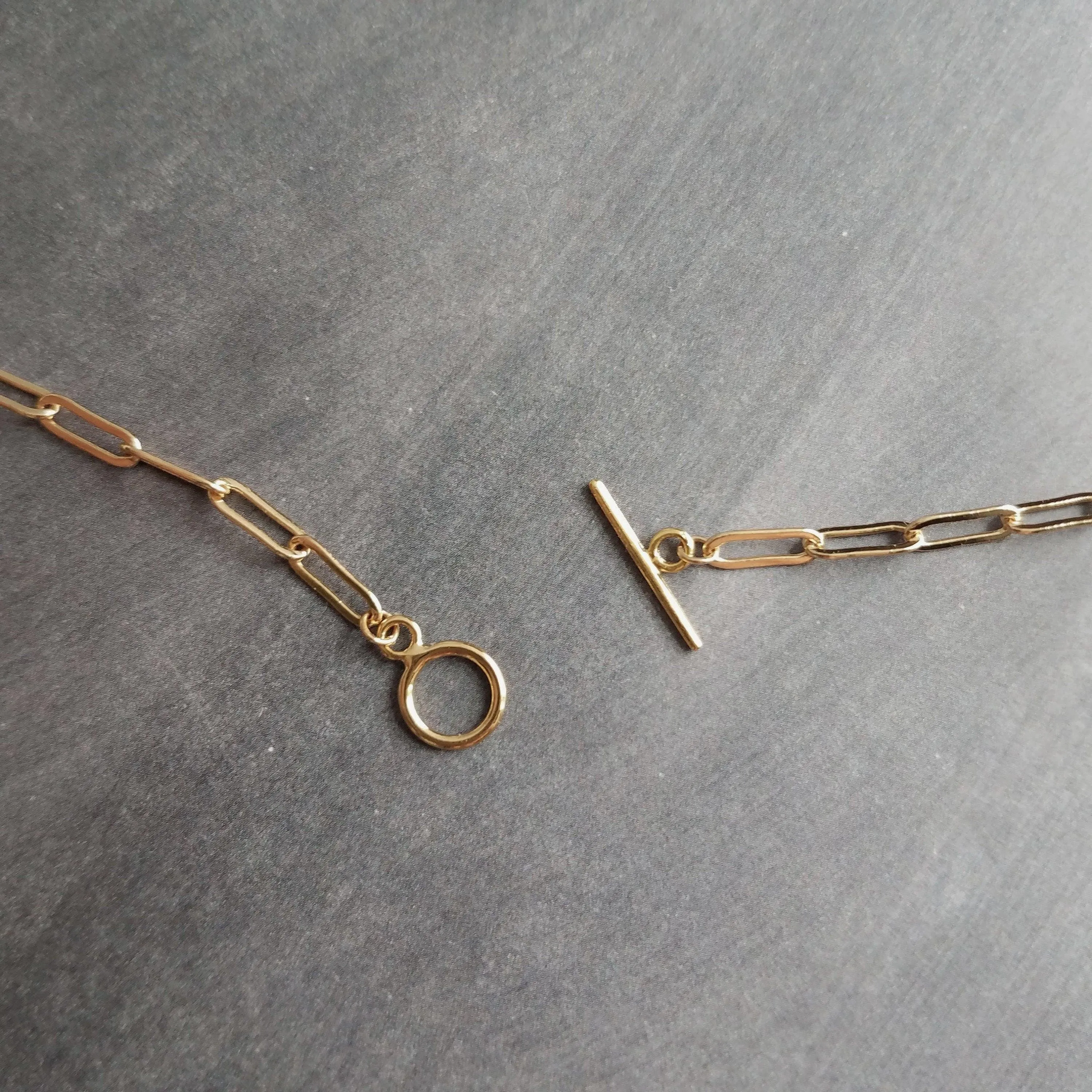Tiny Gold Oval Link Chain, front toggle clasp, front clasp, small paperclip chain, tiny toggle clasp, little oval chain front clasp necklace