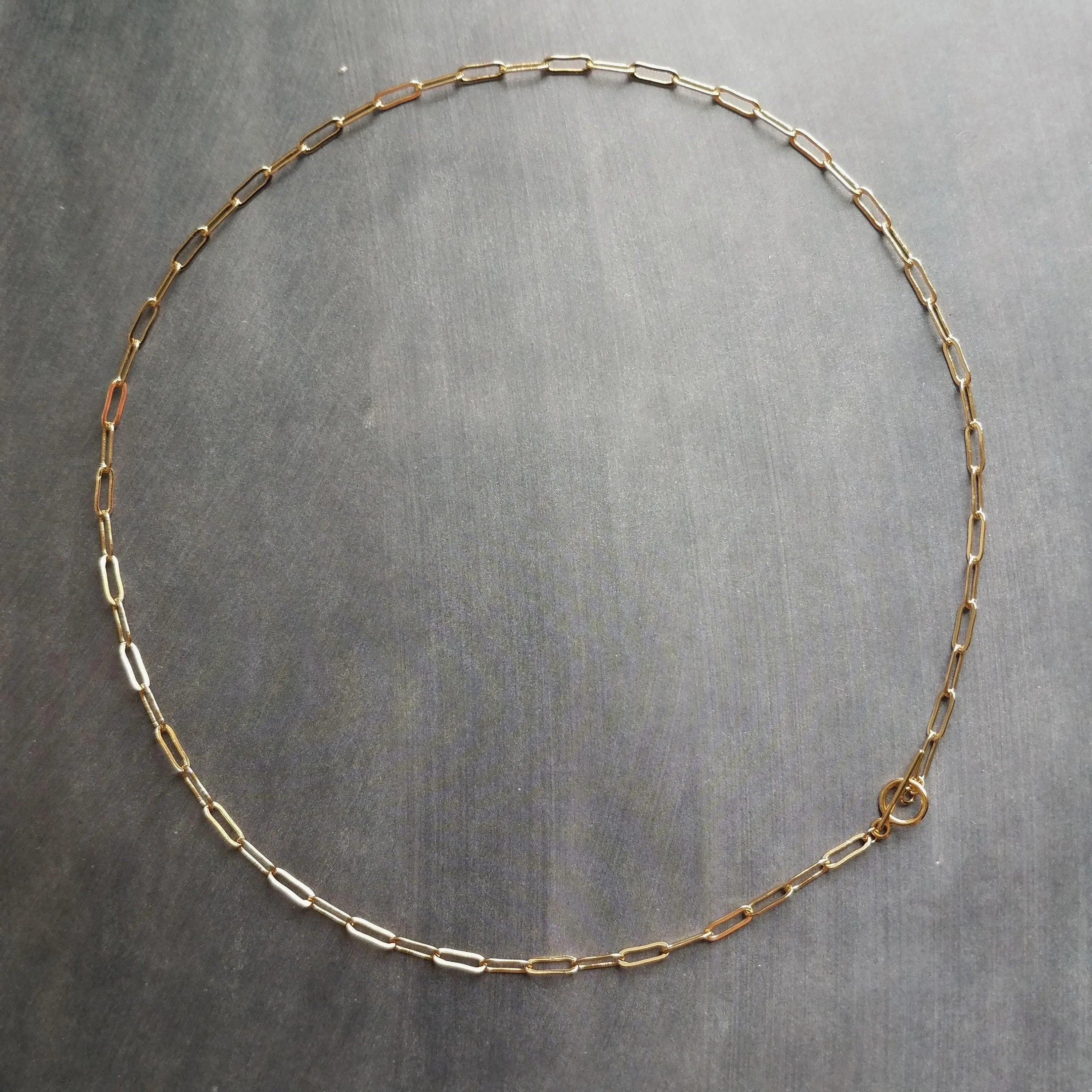 Tiny Gold Oval Link Chain, front toggle clasp, front clasp, small paperclip chain, tiny toggle clasp, little oval chain front clasp necklace